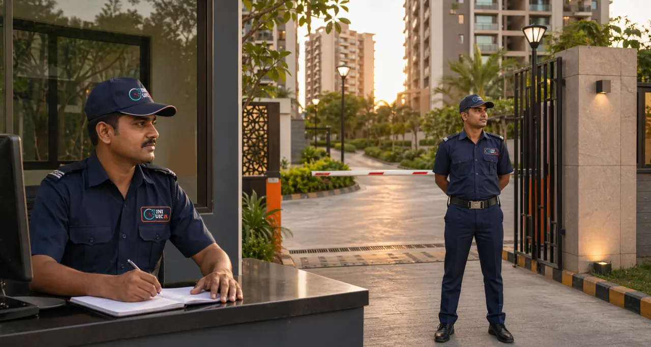 JiniQuick security agency guards at a society gate